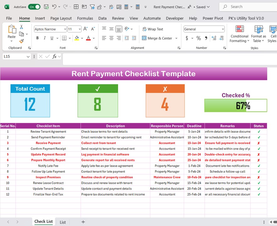 Rent Payment Checklist Template