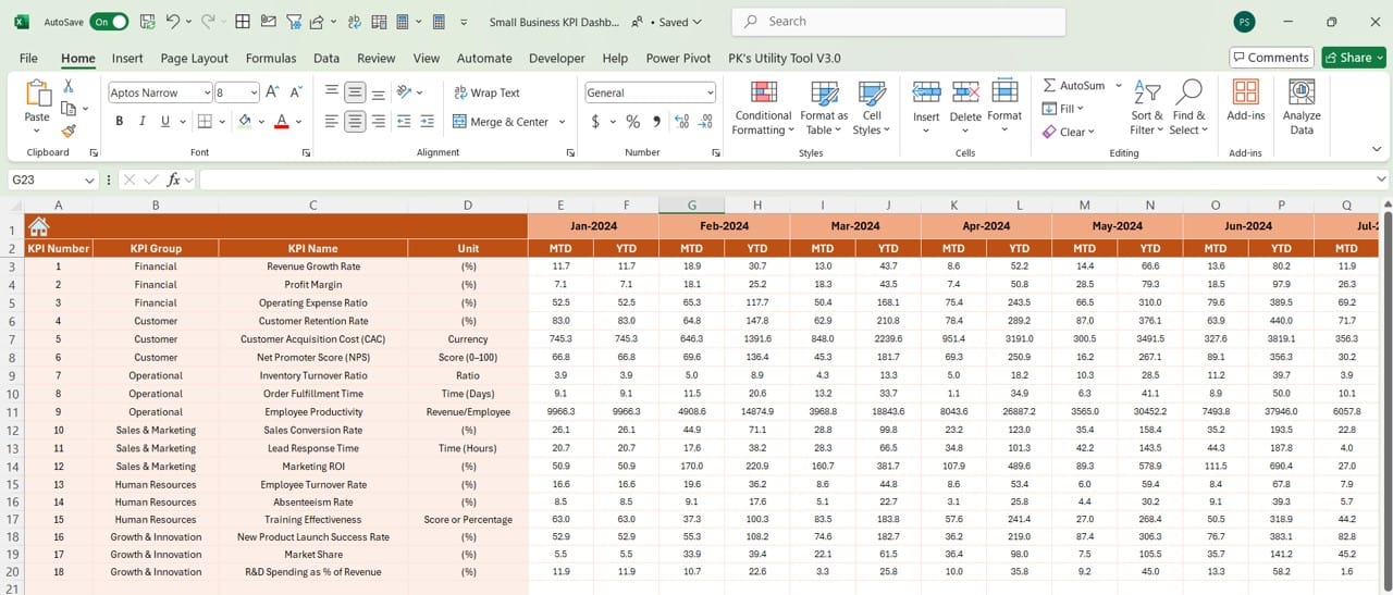 Actual Numbers Input Sheet