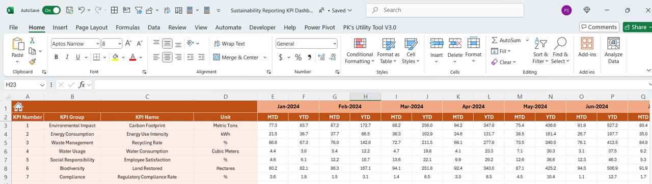 Actual Numbers Input Sheet