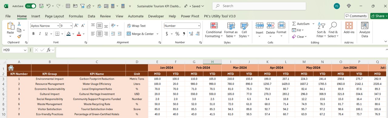 Actual Numbers Input Sheet