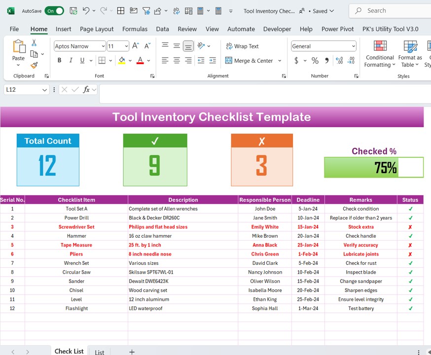 Tool Inventory Checklist