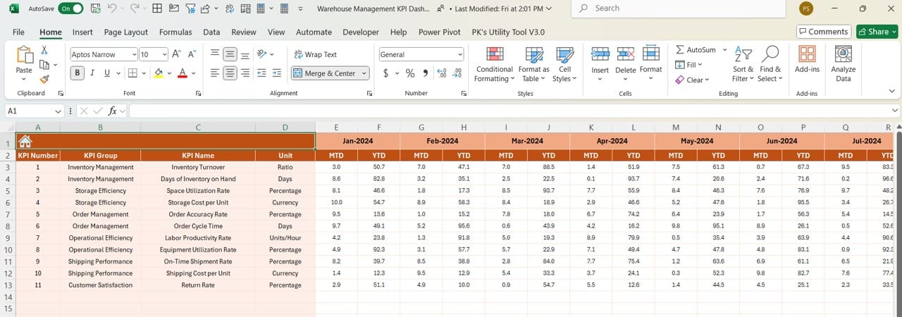 Actual Numbers Input Sheet