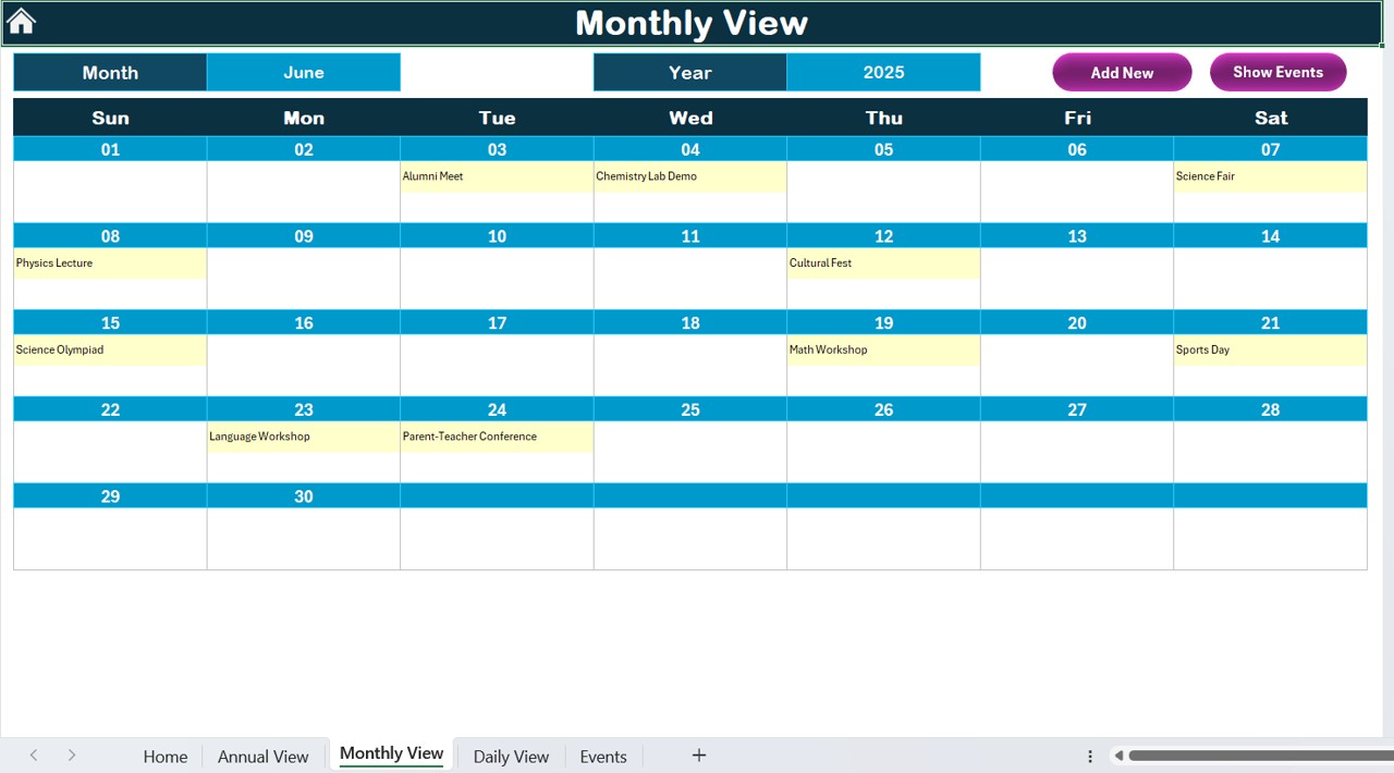 Monthly View Sheet