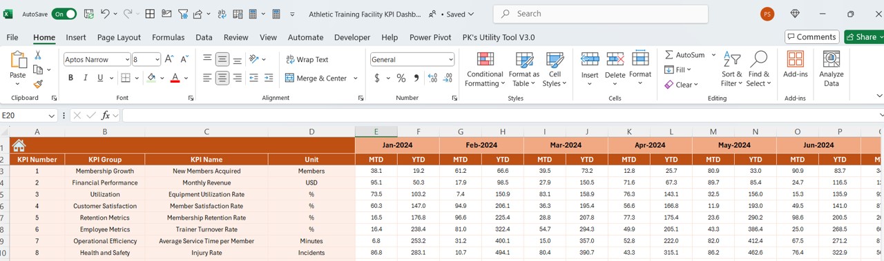 Actual Numbers Input Sheet