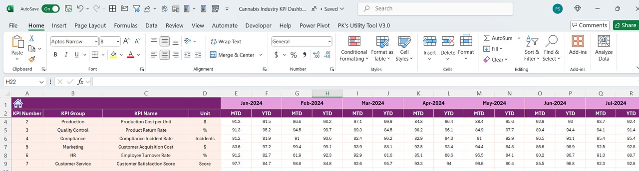 Actual Numbers Input Sheet