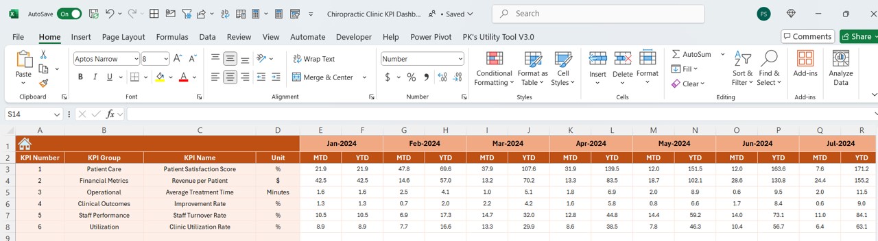 Actual Numbers Input Sheet