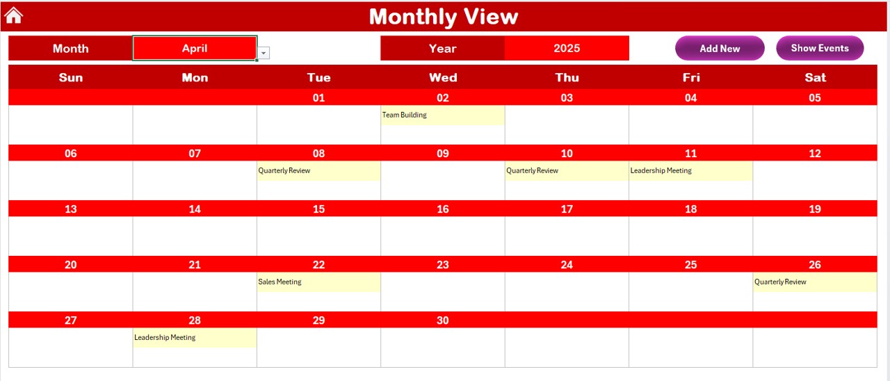 Monthly View Sheet