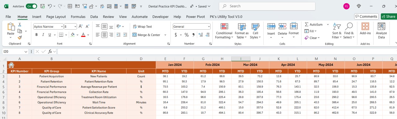 Actual Numbers Input Sheet