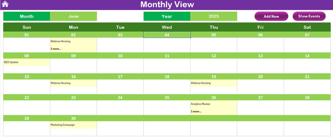 Monthly View Sheet