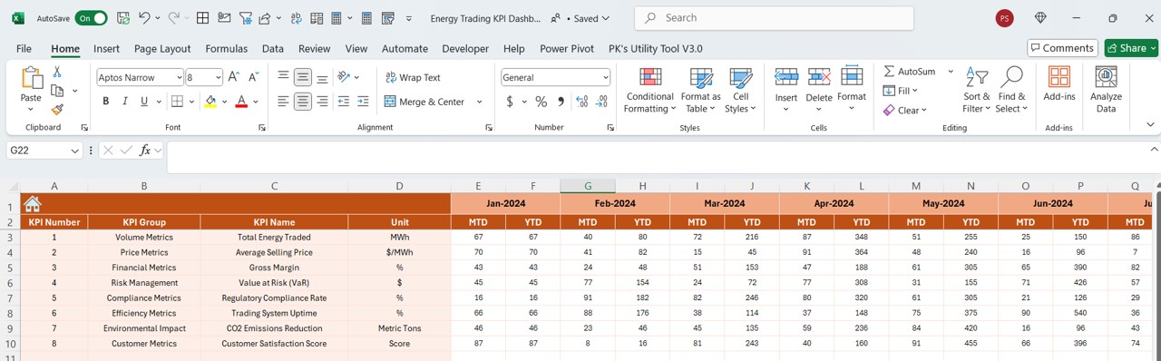 Actual Numbers Input Sheet