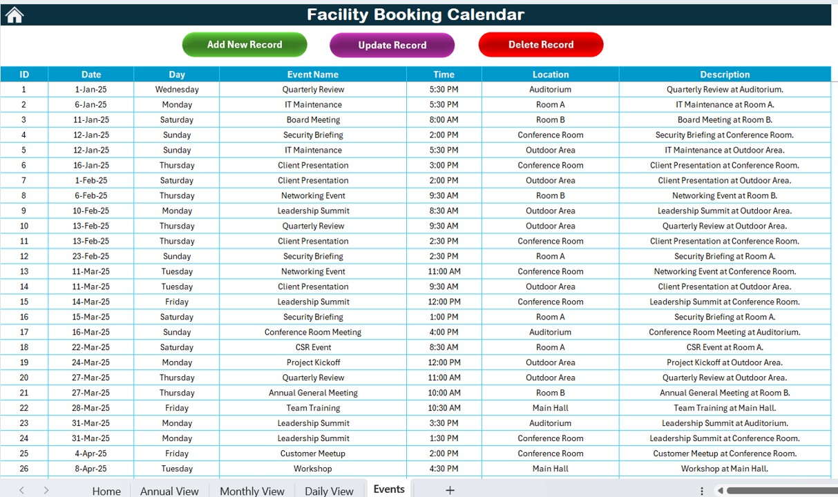 Events Sheet