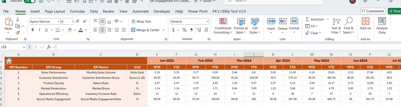 Actual Numbers Input Sheet