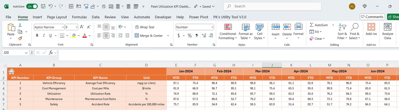 Actual Numbers Input Sheet