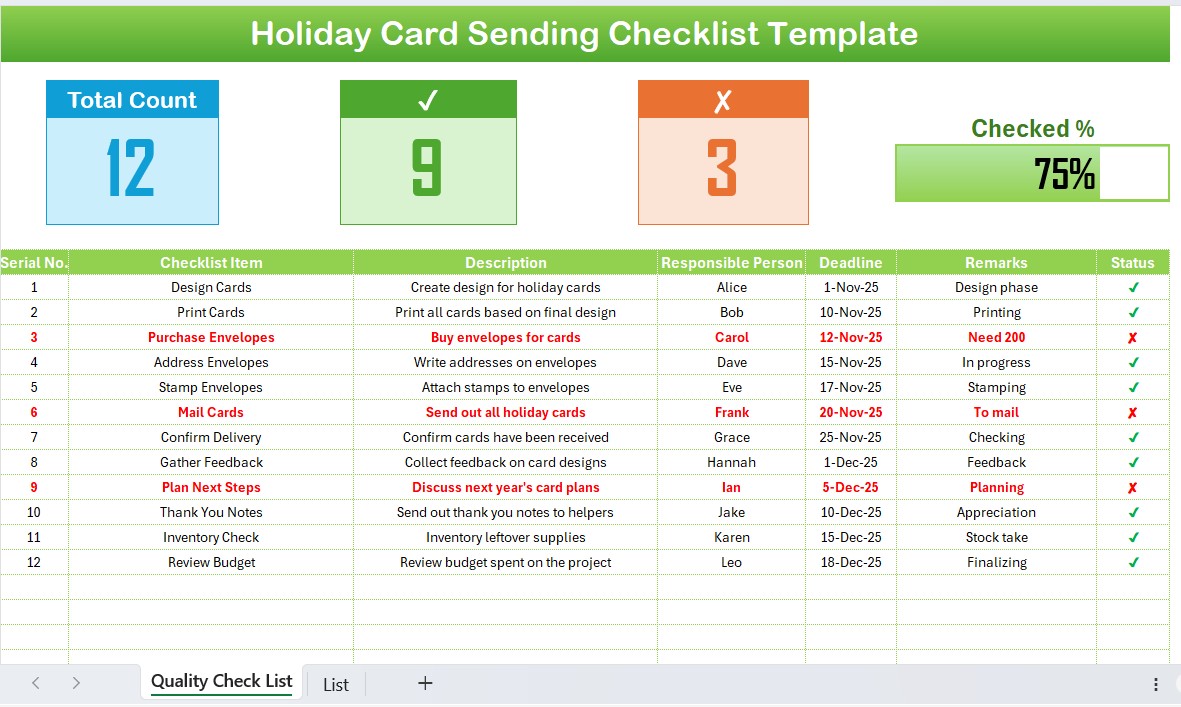 Holiday Card Sending Checklist