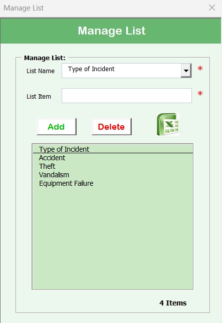 Manage List Sheet