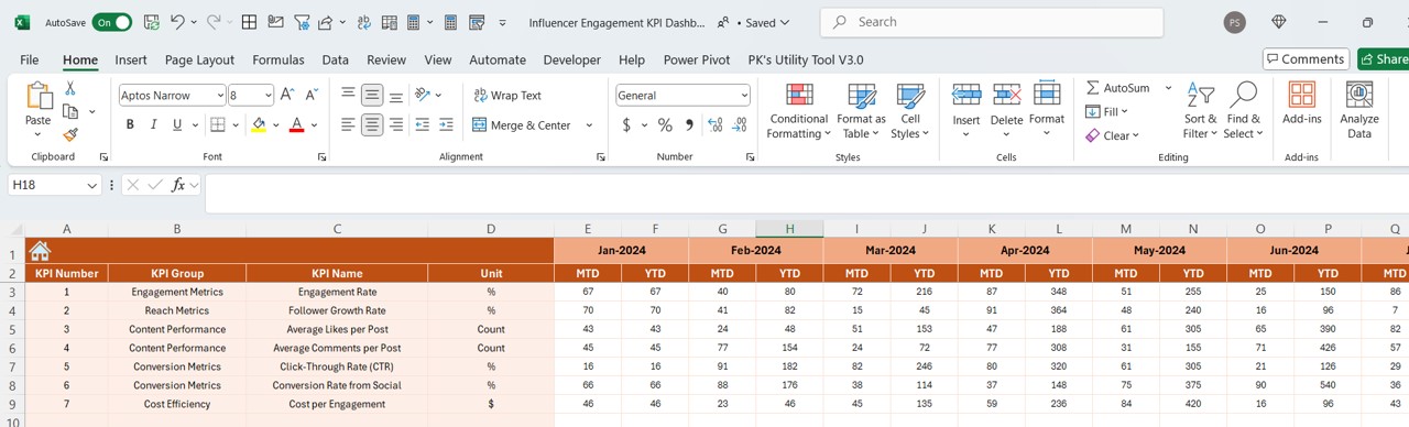 Actual Numbers Input Sheet