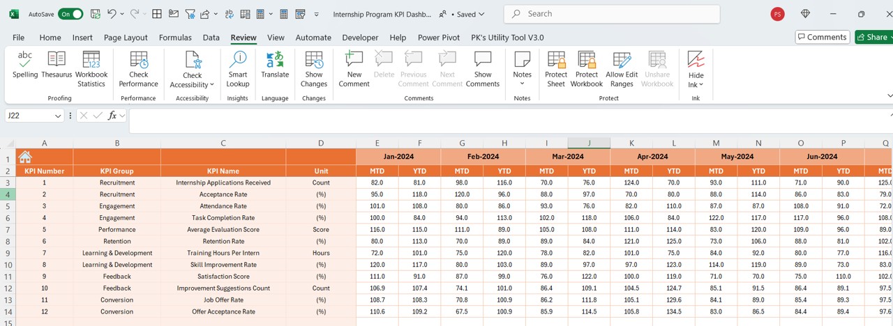 Actual Numbers Input Sheet