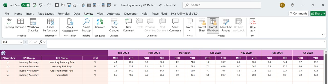 Actual Numbers Input Sheet