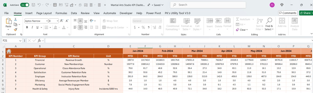 Actual Numbers Input Sheet