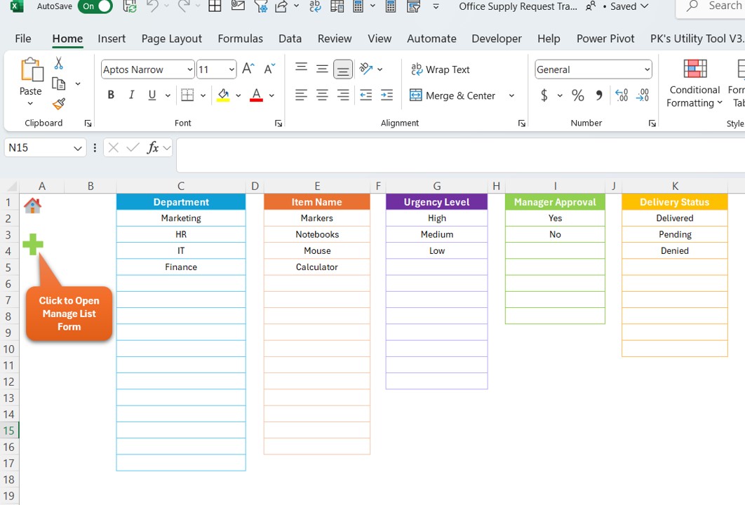 Manage List Sheet