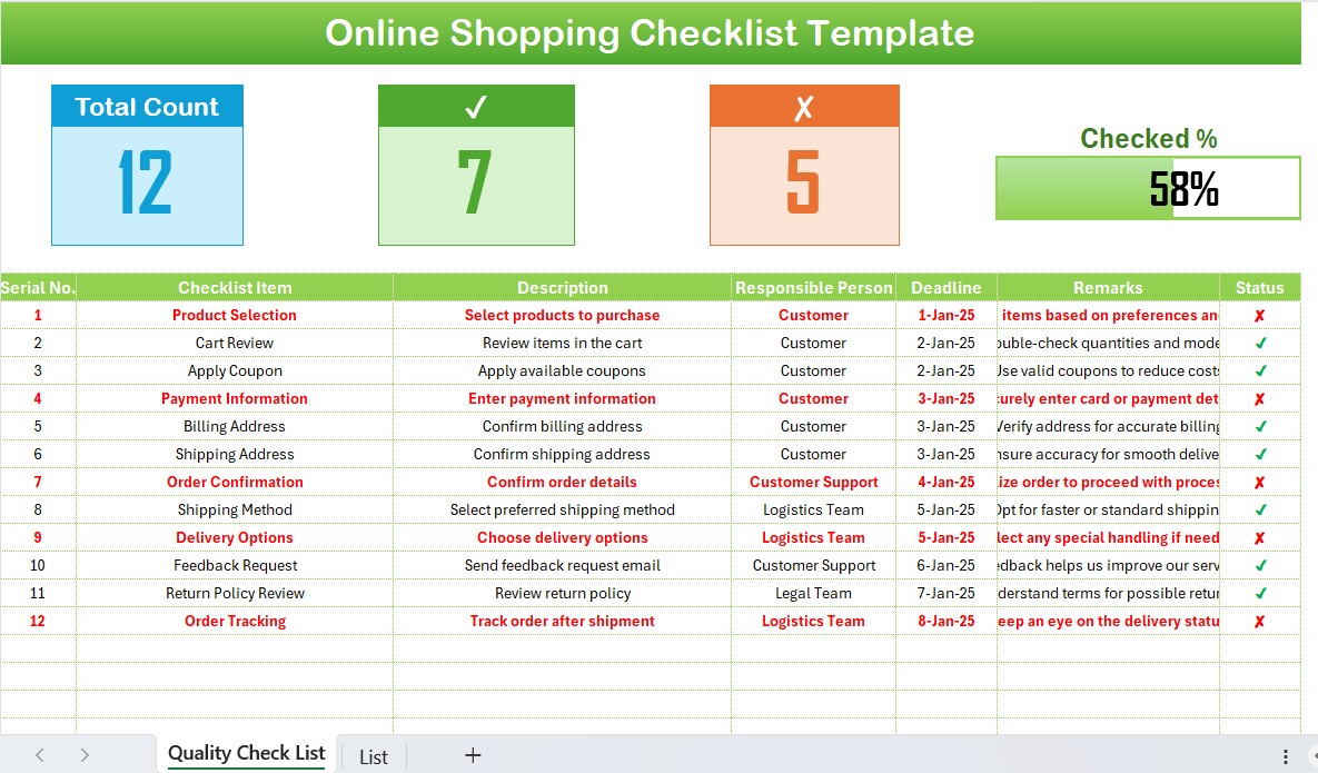 Online Shopping Checklist