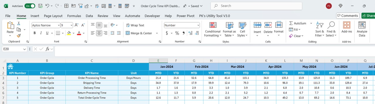 Actual Numbers Input Sheet