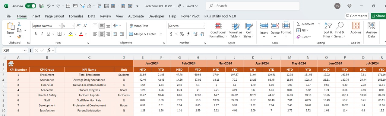 Actual Numbers Input Sheet