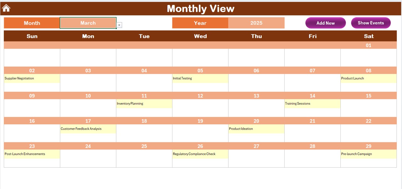 Monthly View Sheet