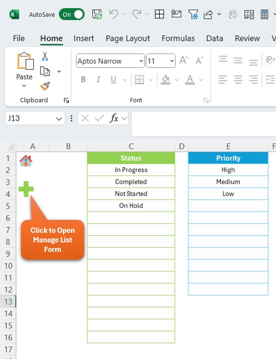 Manage List Sheet