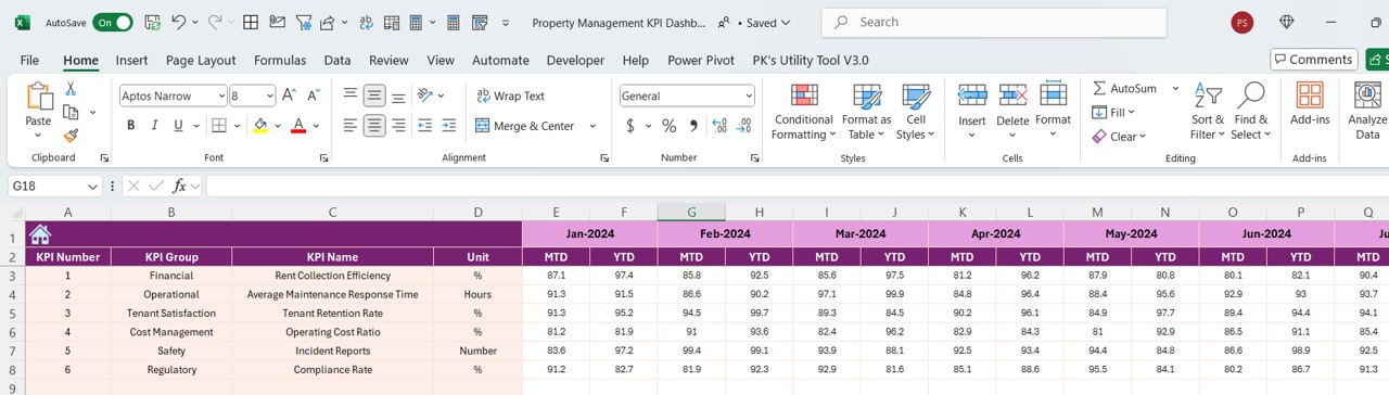 Actual Numbers Input Sheet