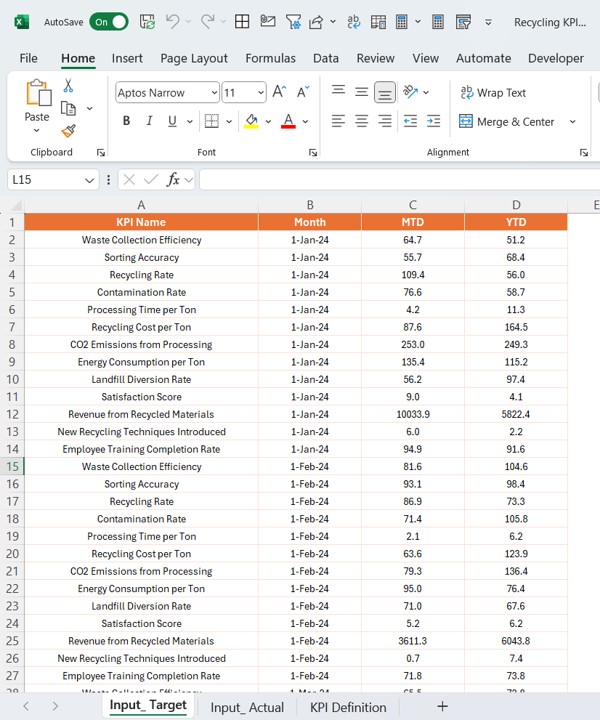 Input Actual Sheet