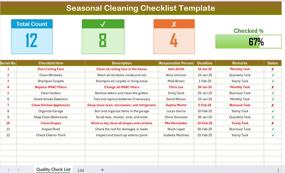 Seasonal Cleaning Checklist 