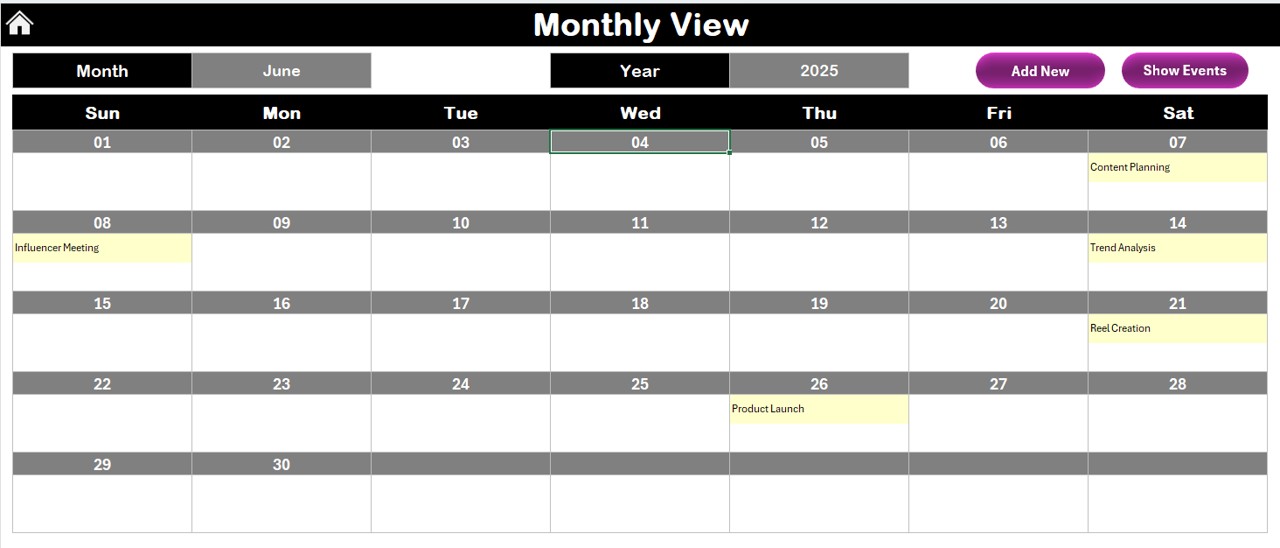 Monthly View Sheet