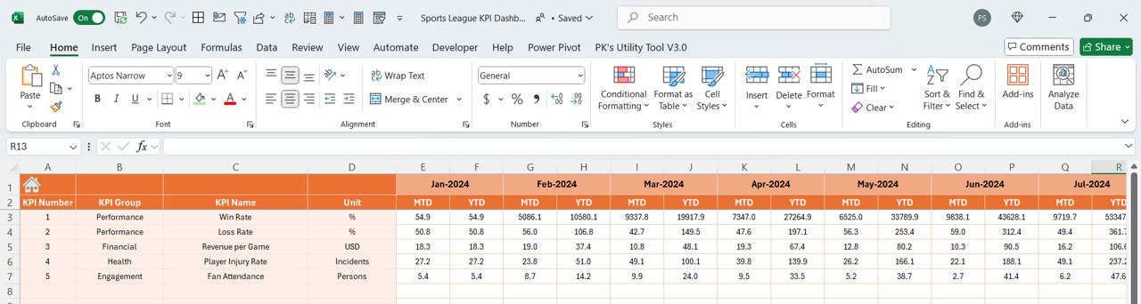 Actual Numbers Input Sheet