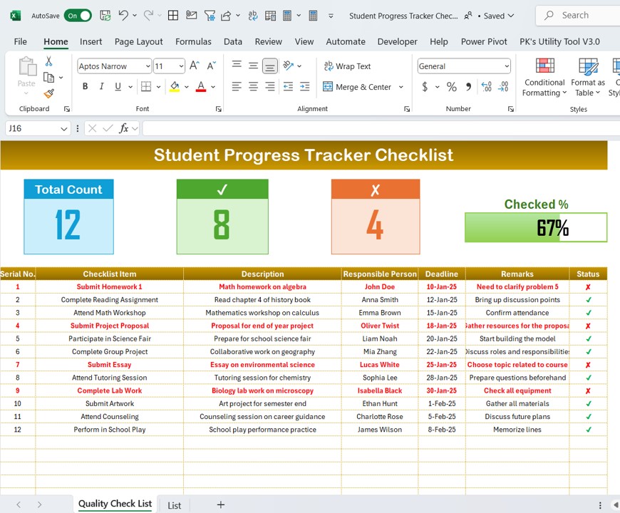 Student Progress Tracker Checklist