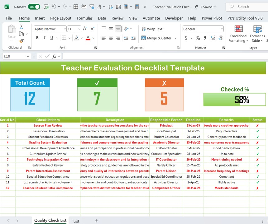 Teacher Evaluation Checklist