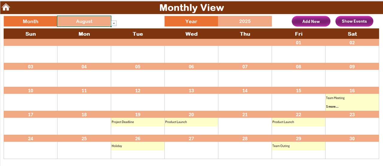 Monthly View Sheet