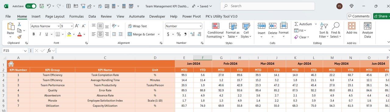 Actual Numbers Input Sheet