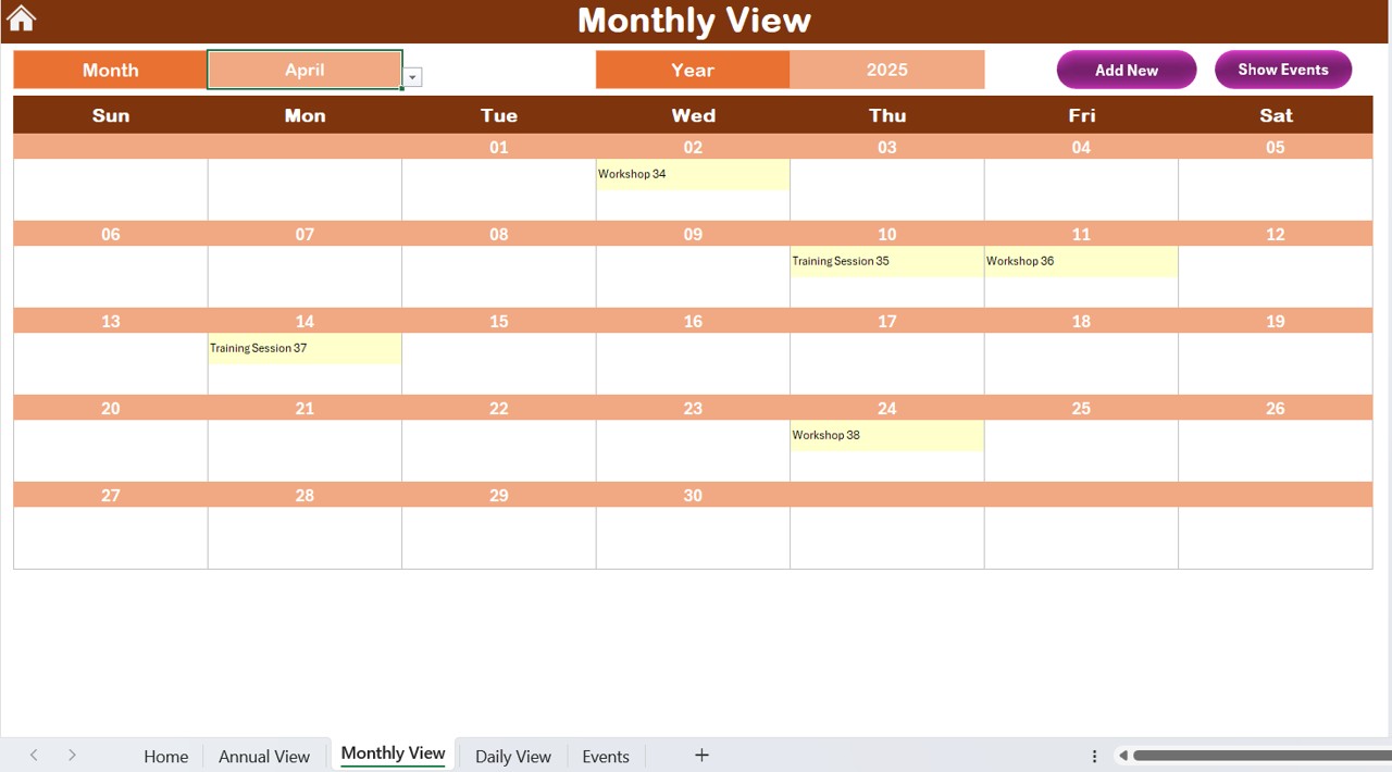 Monthly View Sheet