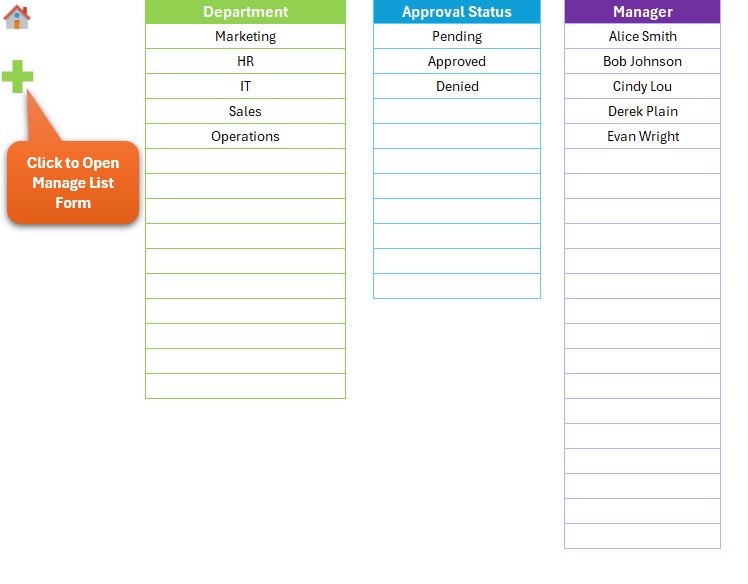 Manage List Sheet