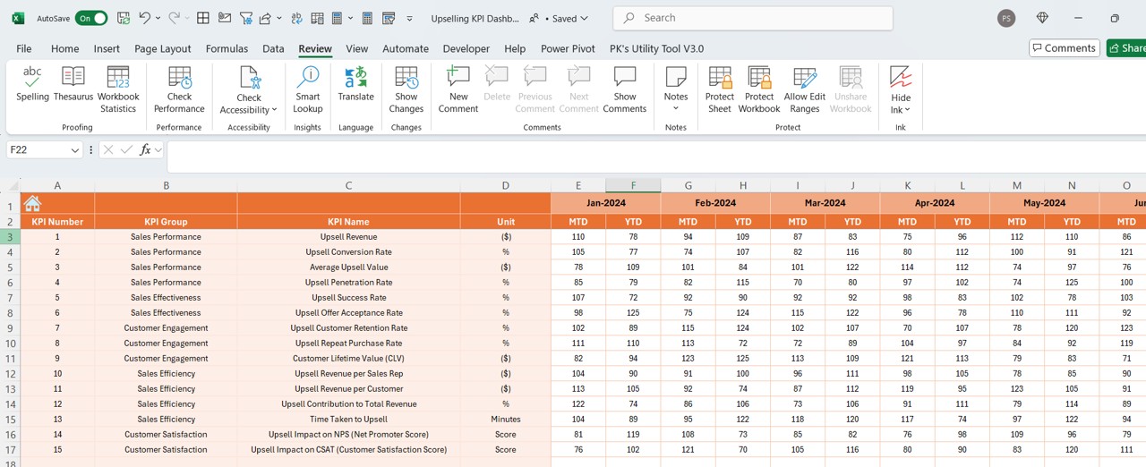 Actual Numbers Input Sheet