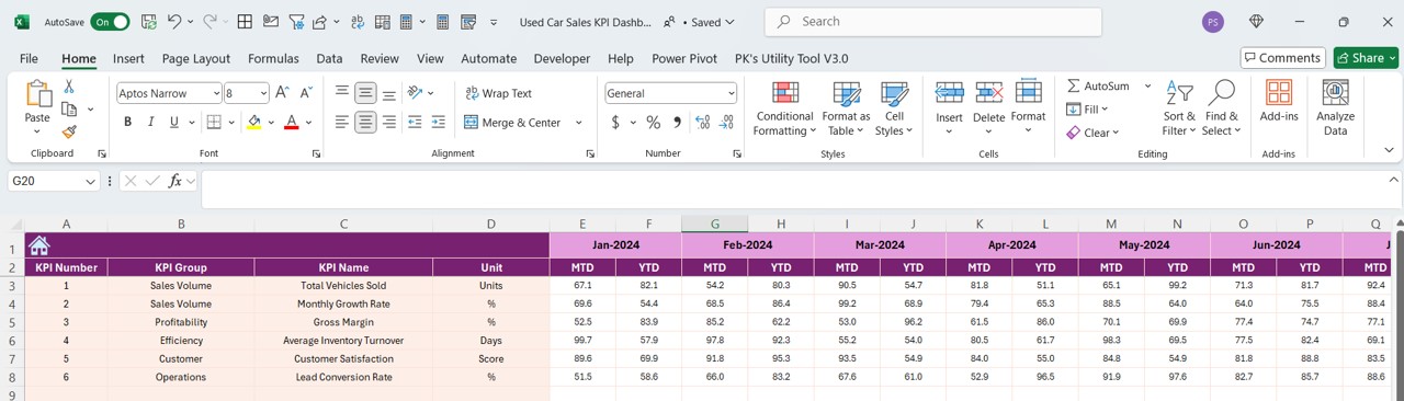 Actual Numbers Input Sheet