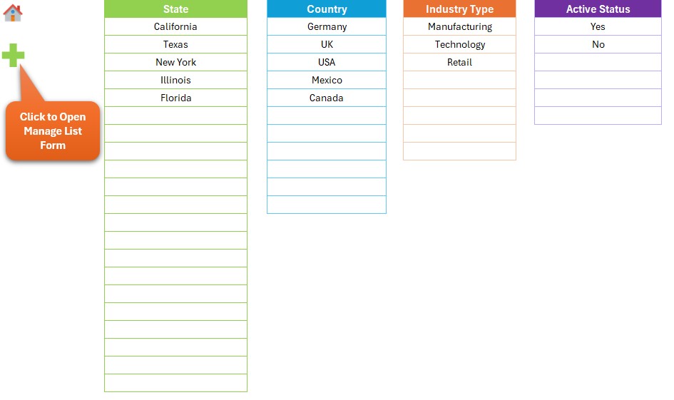 Manage Lists Sheet