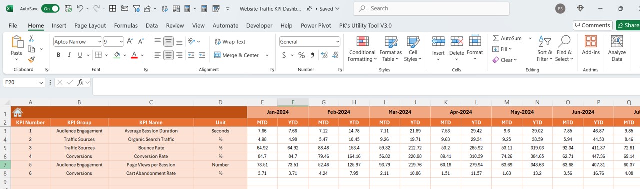 Actual Numbers Input Sheet