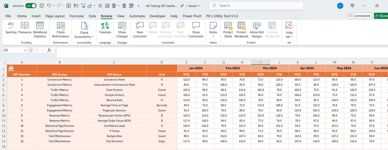 Actual Numbers Input Sheet