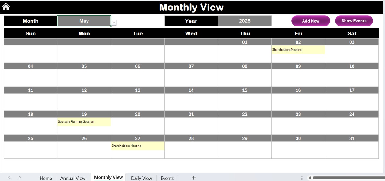 Monthly View Sheet