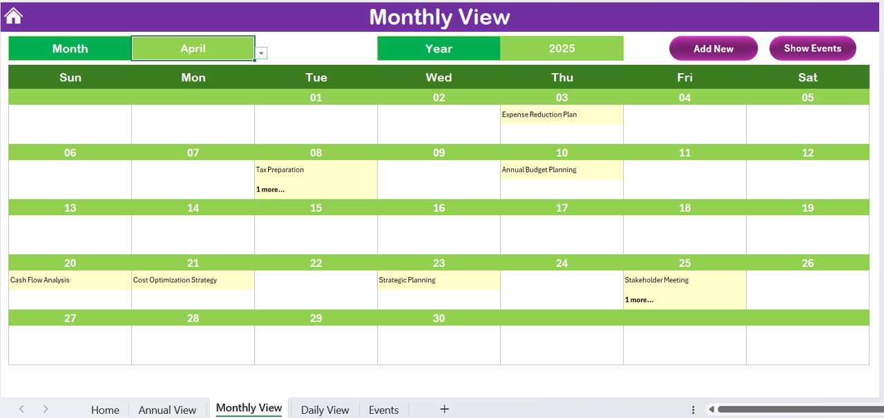 Monthly View Sheet