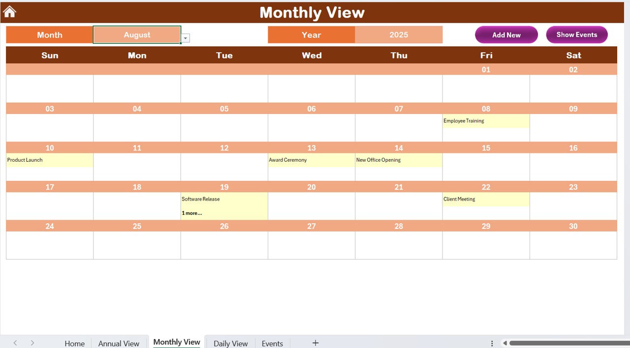 Monthly View Sheet