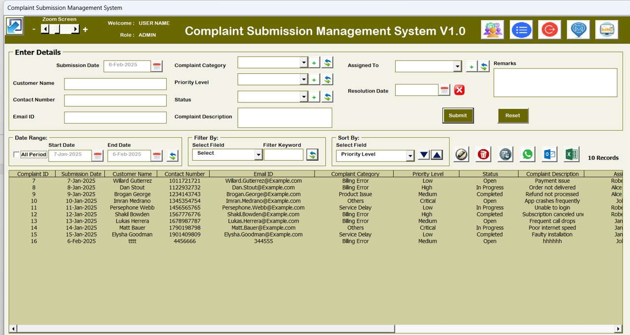 Complaint Submission Management System