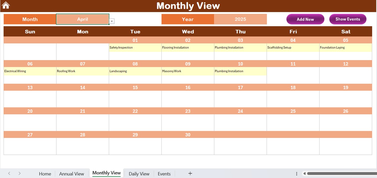 Monthly View Sheet